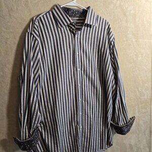 Thomas Dean Shirt Men’s 3XL Blue Stripe Button Down Cotton TD. 418